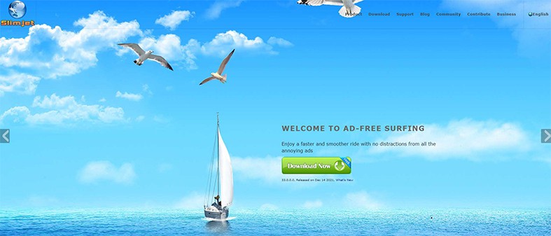 An image featuring Slimjet web browser homepage