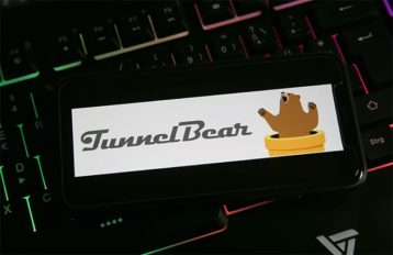 An image featuring a phone that has the TunnelBear logo on it