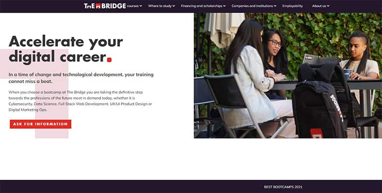 An image featuring The Bridge bootcamp website screenshot