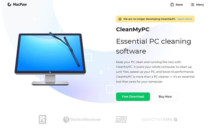 An image featuring CleanMyPC website screenshot