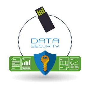 An image featuring a usb security key with data security text concept