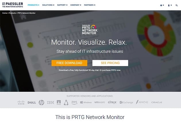 An image featuring Paessler PRTG network monitor website