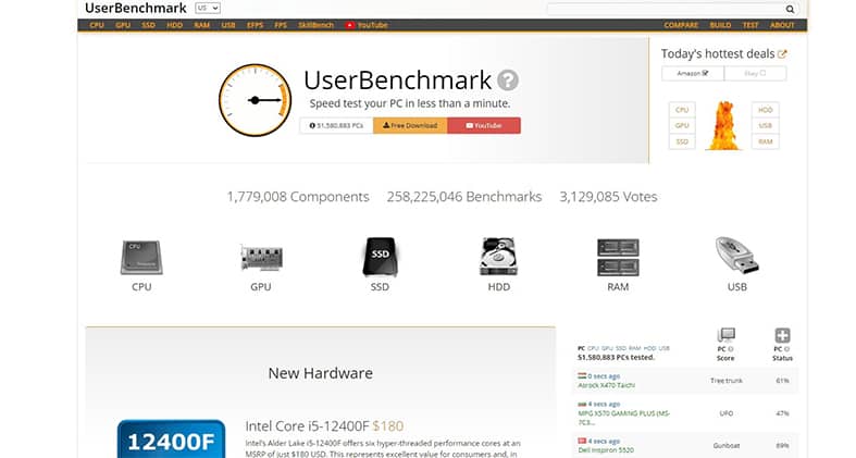 An image featuring UserBenchmark website homepage