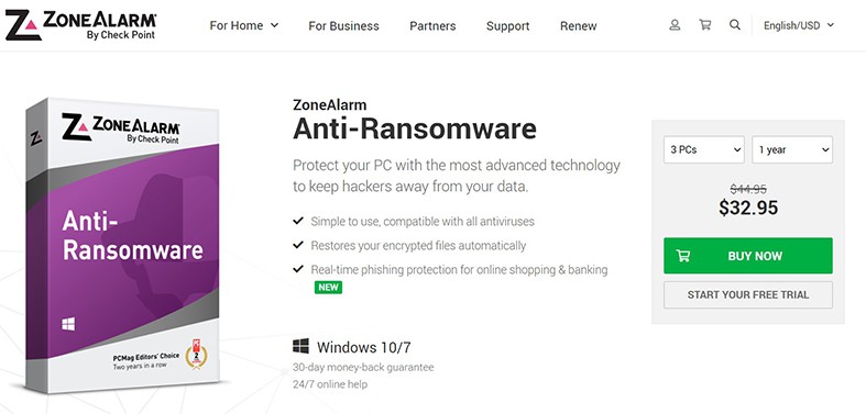 An image featuring the ZoneAlarm anti-ransomware website