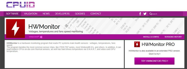 An image featuring HWMonitor website homepage screenshot