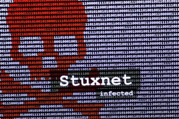 An image featuring a red skull with text Stuxnet