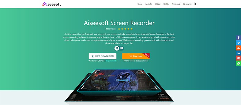 An image featuring Aiseesoft screen recorder website homepage