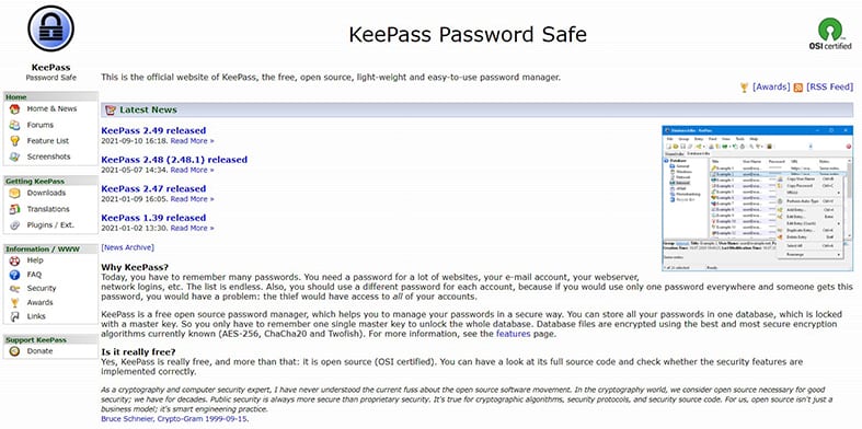 An image featuring KeePass password manager website screenshot