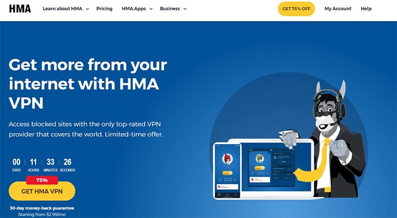 An image featuring HideMyAss VPN website homepage