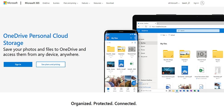 An image featuring Microsoft OneDrive website screenshot