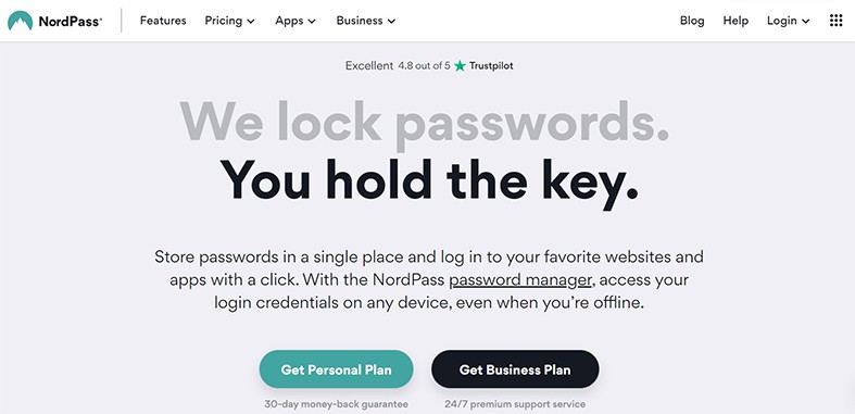 An image featuring NordPass password manager website screenshot