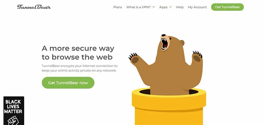 an image with Tunnel Bear homepage