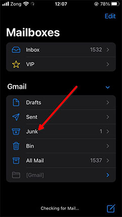 An image featuring how to stop spam emails 1st method on the iPhone concept step3