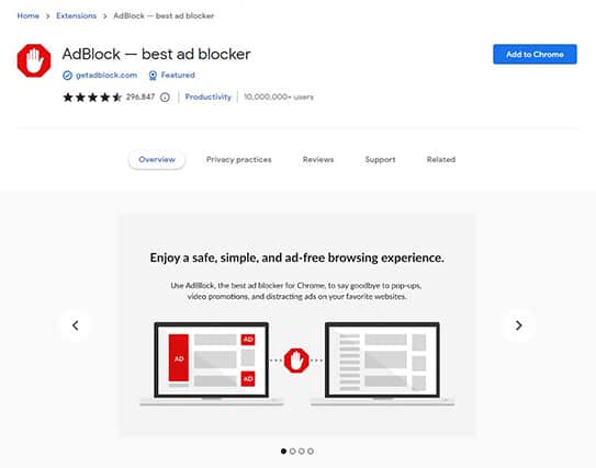 An image featuring the AdBlock extension screenshot