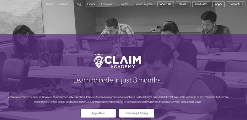 An image featuring Claim Academy bootcamp website screenshot