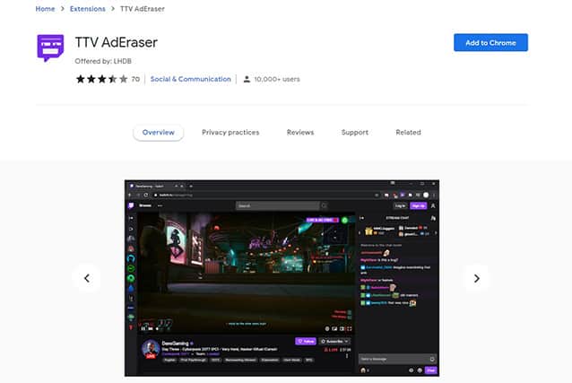 An image featuring TTV AdEraser ad blocker extension