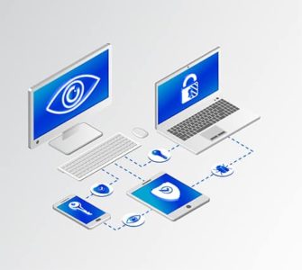 An image featuring antivirus data protection on multiple devices concept