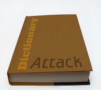 An image featuring a book that says dictionary attack on it