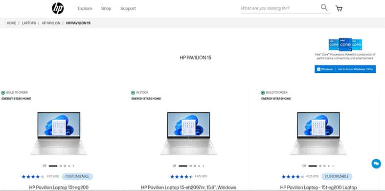 An image featuring HP Pavilion 15 laptop website screenshot