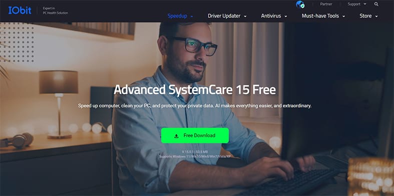 An image featuring IObit Advanced SystemCare Free website