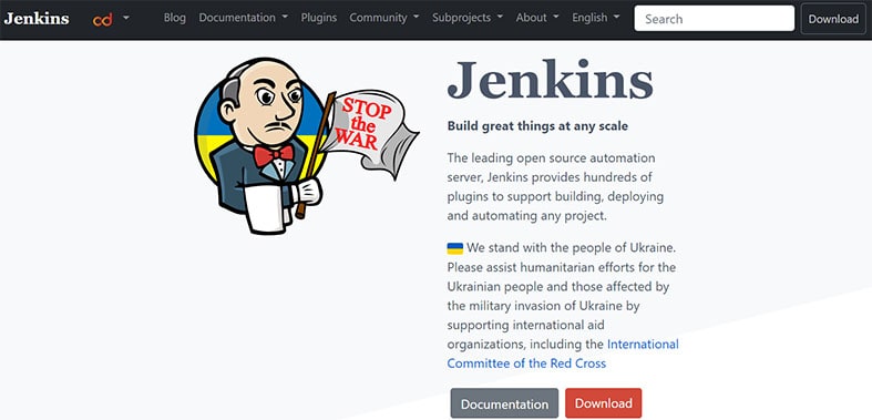 An image featuring Jenkins website homepage screenshot
