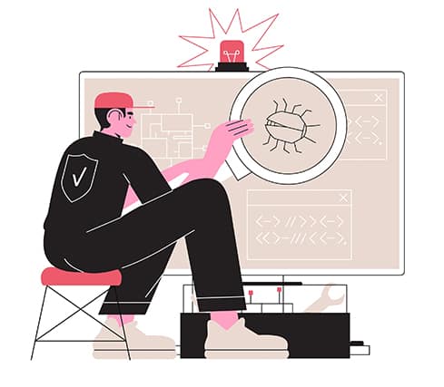 An image featuring a person that is cleaning malware on his laptop with an antivirus concept