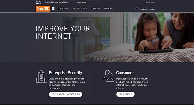 An image featuring OpenDNS website homepage screenshot