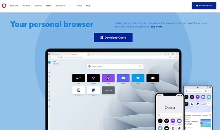 An image featuring Opera web browser homepage