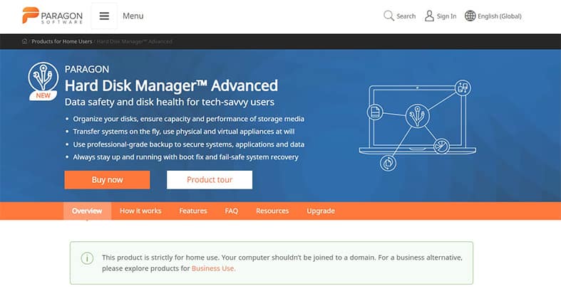 An image featuring Paragon Hard Disk Manager website