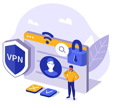 An image featuring a person using a VPN on browser safety concept
