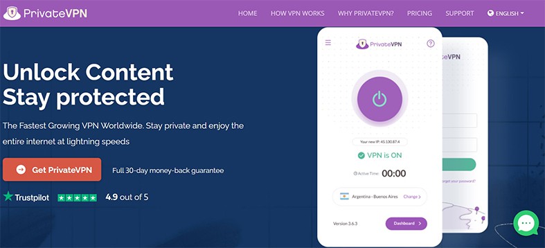 An image featuring PrivateVPN official website homepage