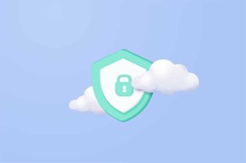 An image featuring secure logo shield with clouds concept
