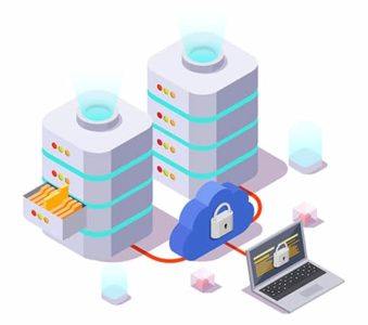 Uma imagem com conexão de servidores VPN seguros no conceito de laptop