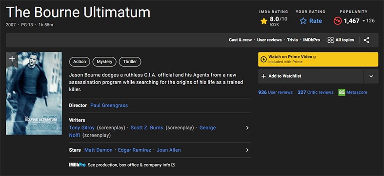 An image featuring The Bourne Ultimatum IMDb screenshot