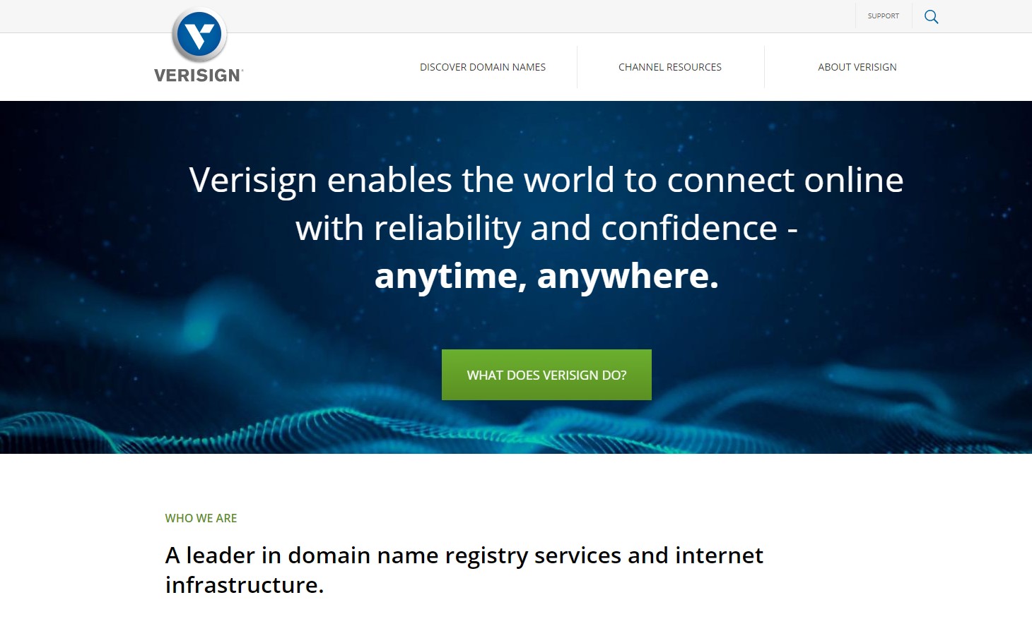 An image featuring Verisign DNS website homepage screenshot