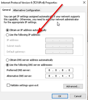 An image featuring choosing using the following IP address settings screenshot
