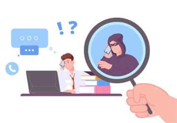 An image featuring internet scammer stealing confidential data from a person concept
