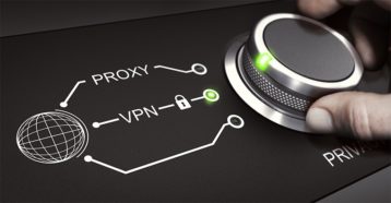 An image featuring a person using a button and connecting to a VPN instead of connecting to a proxy server