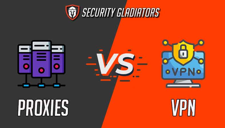 An image featuring the Security Gladiators logo comparing proxies vs VPN concept