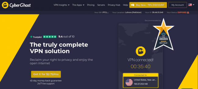 CyberGhost VPN homepage