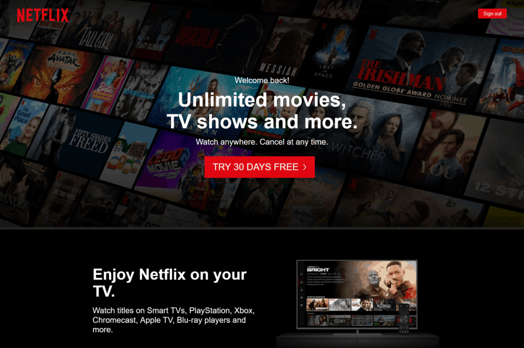 Netflix sign up page