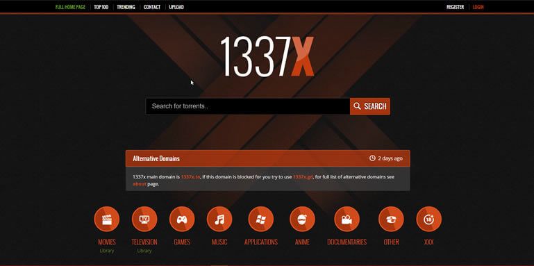 An image featuring the 1337x homepage