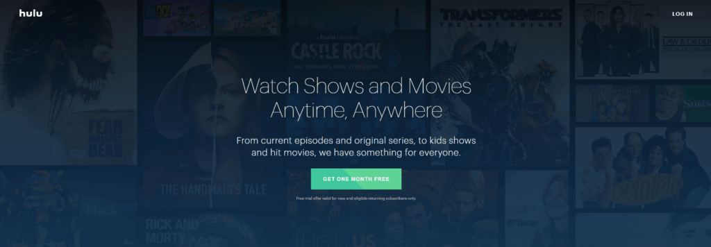 Screenshot taken on HuluTV's Official Website