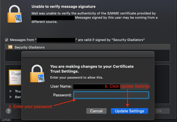password and update settings screenshot