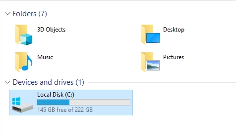 an image of Local Disk C selected in windows file manager