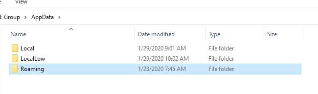 Roaming folder within AppData folder in windows file manager