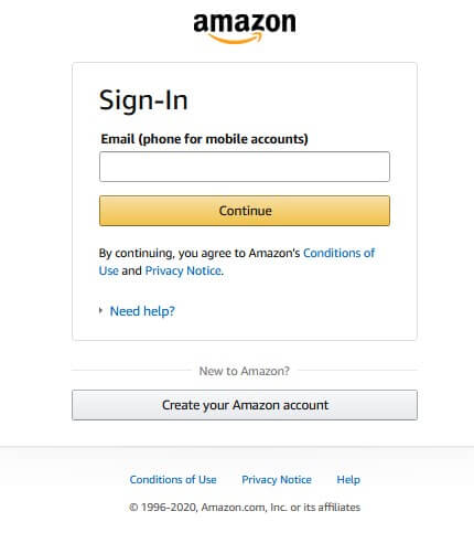 sign up sign in screen amazon