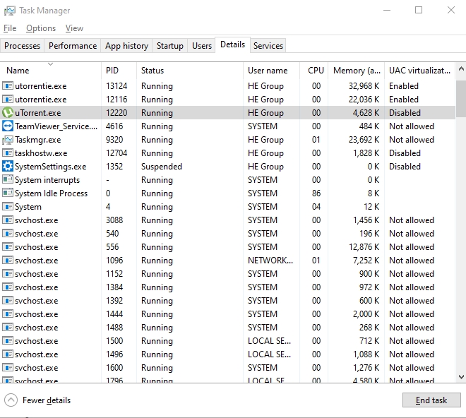 details tab in task manager on windows 10