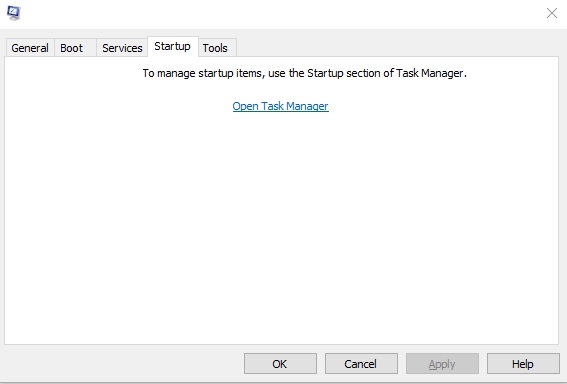 open task manager option in startup setting