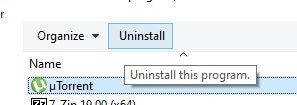 uninstall from control panel screen